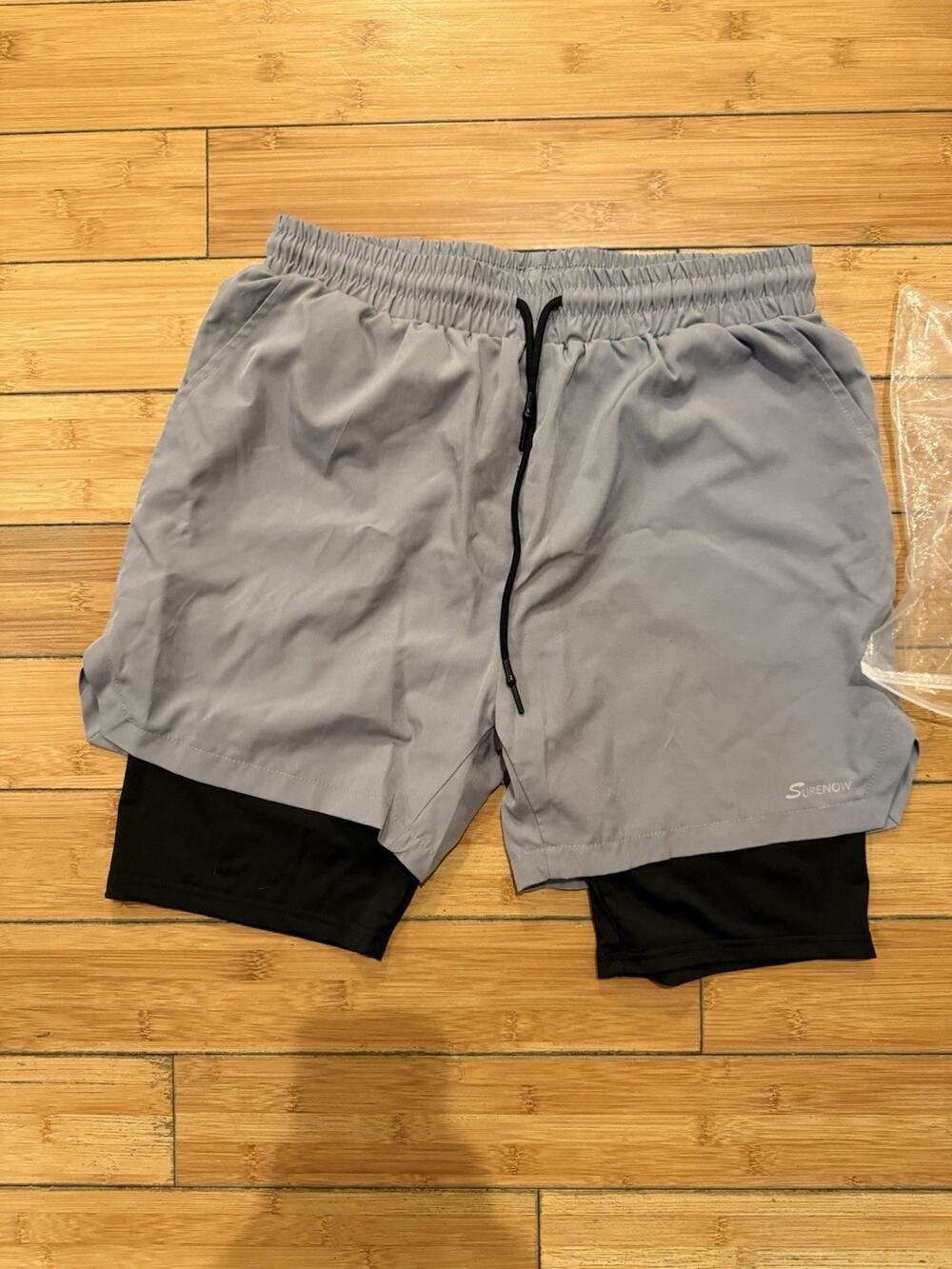 NEW Surenow Layered Gym Shorts Size M Gray Black